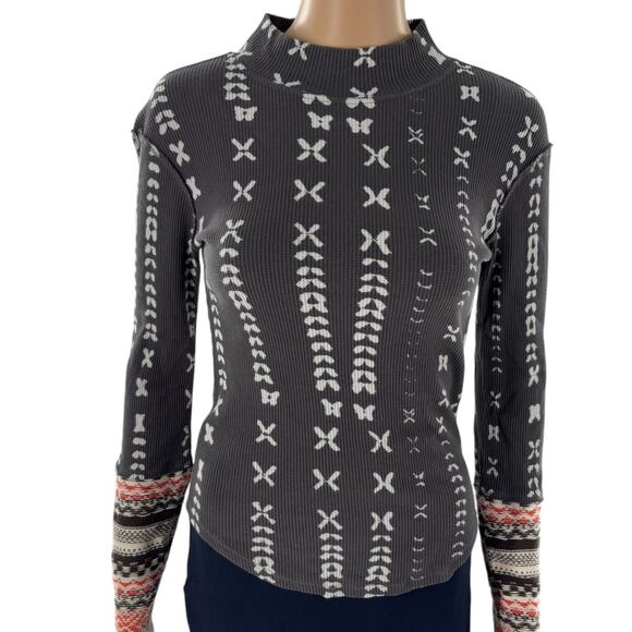 Free People Charcoal Gray Wonderful Swit Mockneck Thermal Top - Picture 6 of 12